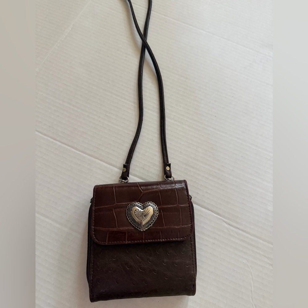 Brighton Chocolate Croc-Embossed Signature Heart Charm Crossbody Bag